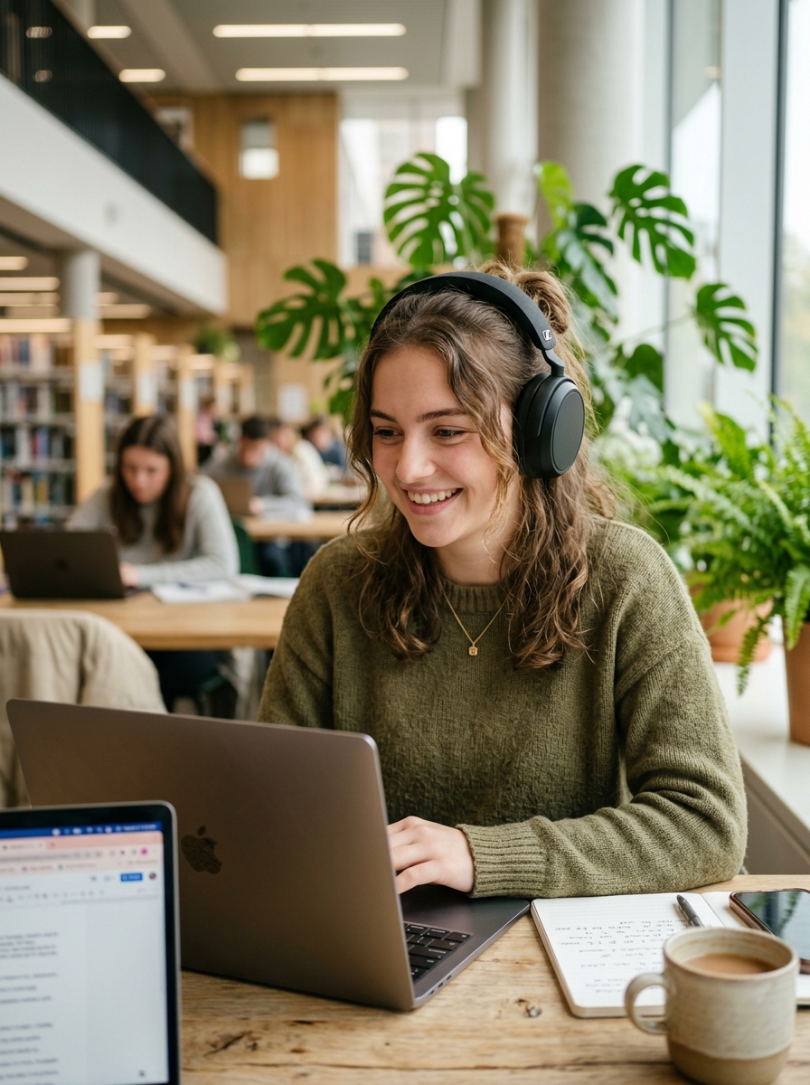 Estudiante en biblioteca